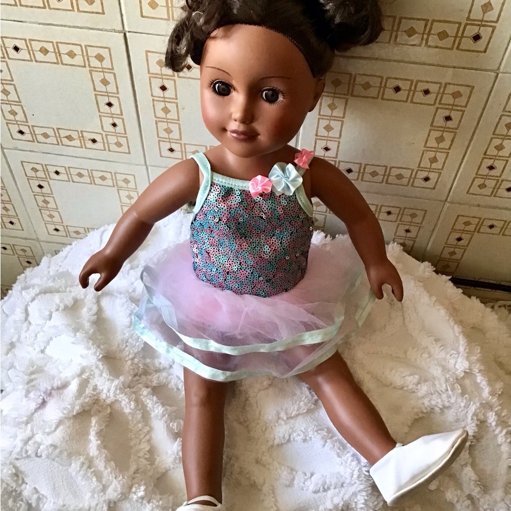 My Life as a Ballerina 18 inch Vinyl Doll with Pink & Blue Tutu and slippers. - Picture 4 of 5